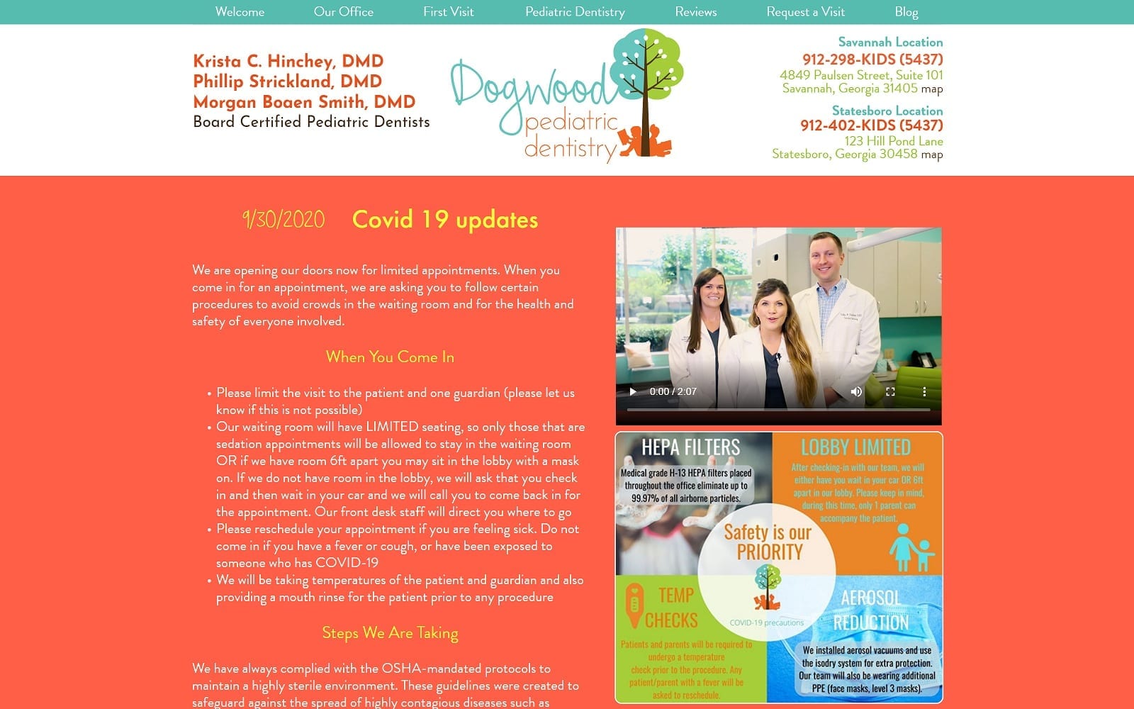 The screenshot of dogwood pediatric dentistry of savannah dogwoodsmiles. Com website