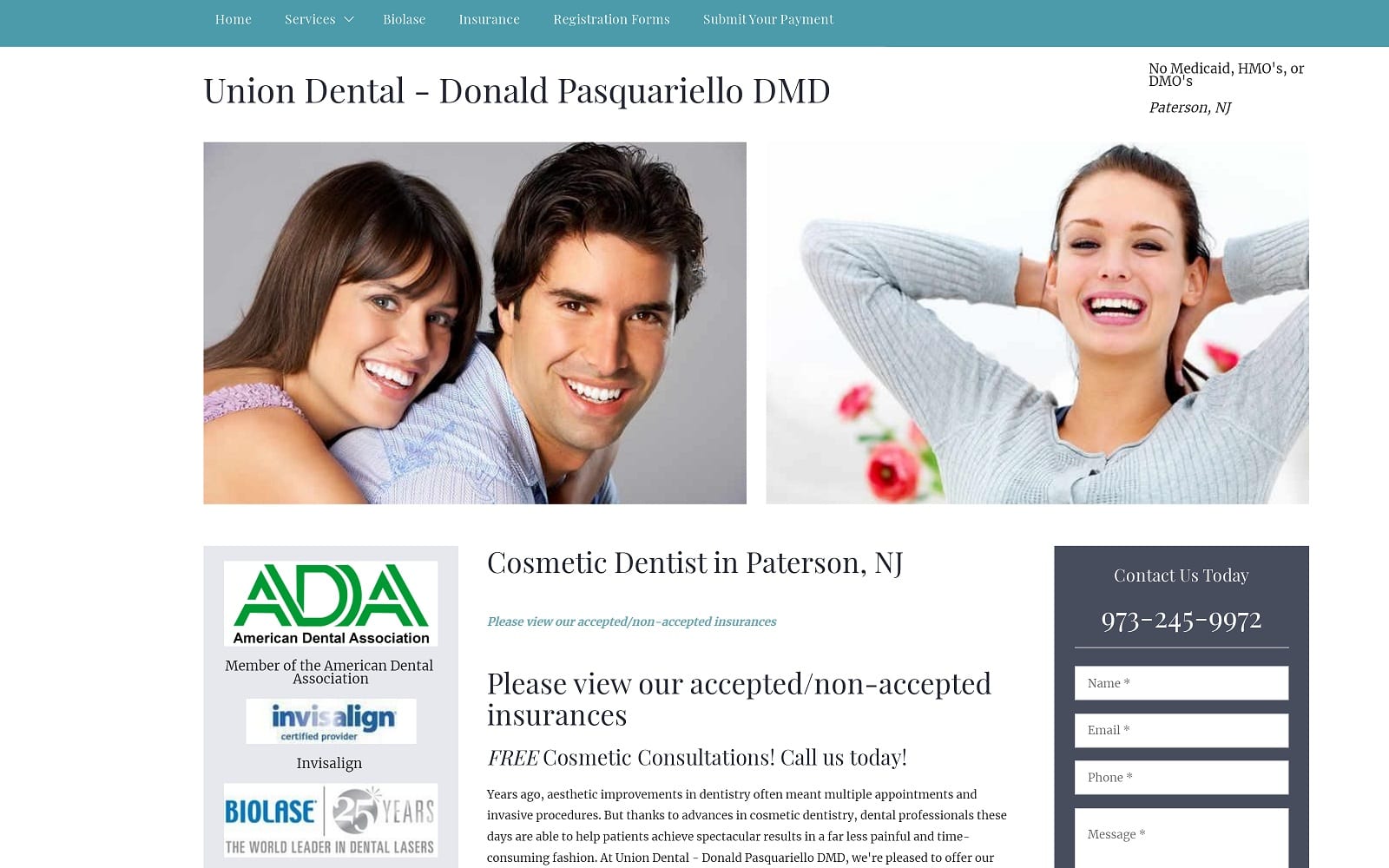 The screenshot of union dental - donald pasquariello dmd drdondental. Com website