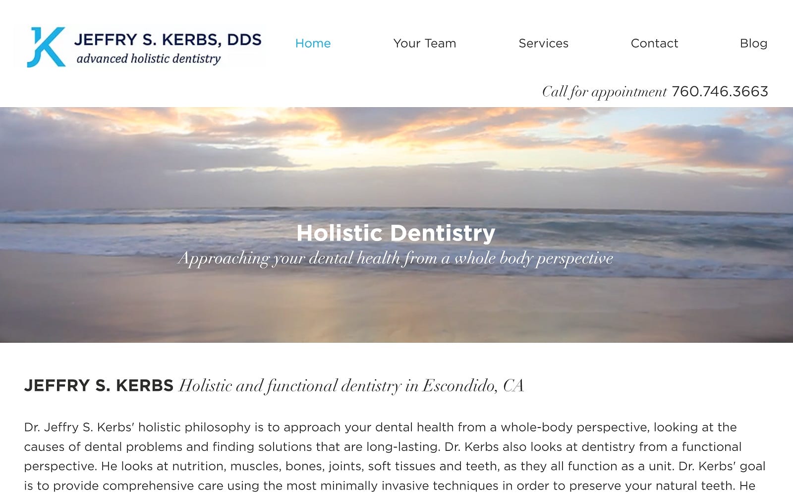 The screenshot of dr. Jeffry kerbs, the art of creating beautiful smiles drjkerbs. Com website