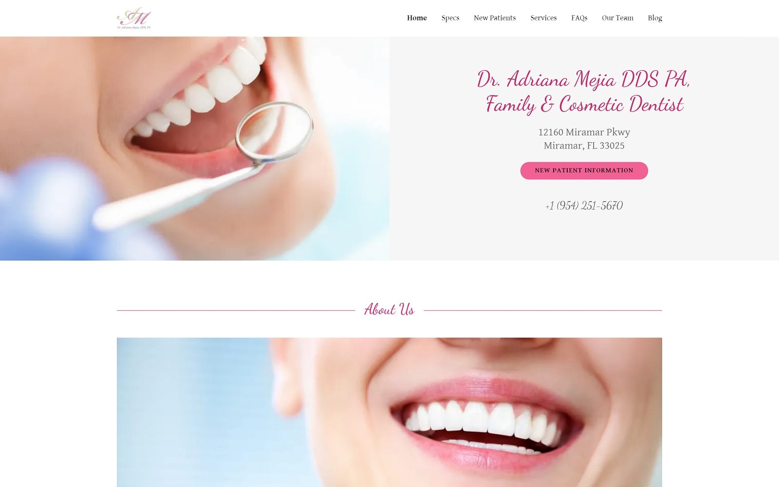 The screenshot of adriana mejia dds pa (family dentist) drmejiadds. Com website