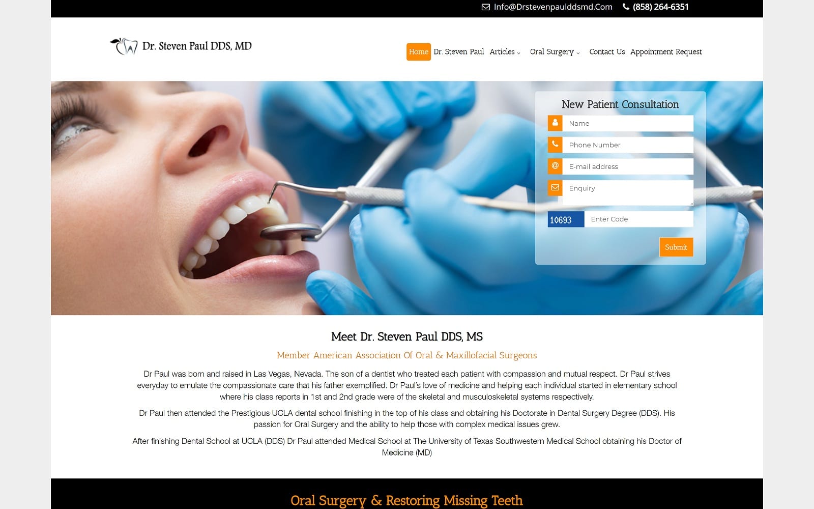 The screenshot of dr. Steven f. Paul, dds, oral surgeon drstevenpaulddsmd. Com website