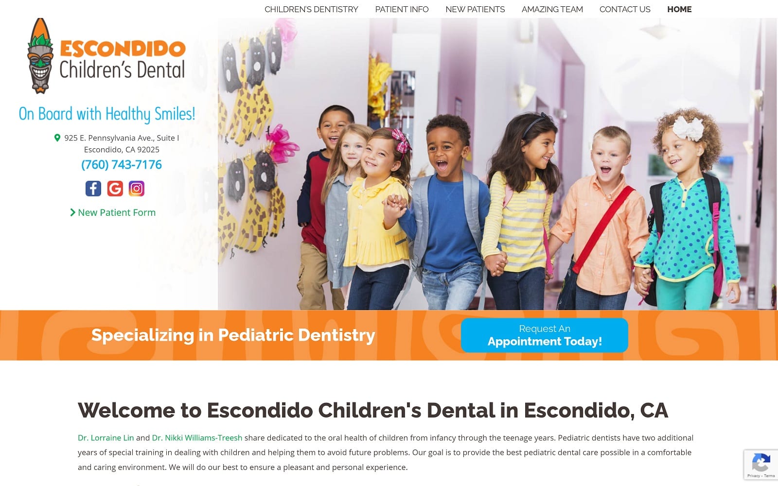 The screenshot of escondido children's dental escondidochildrensdental. Com website