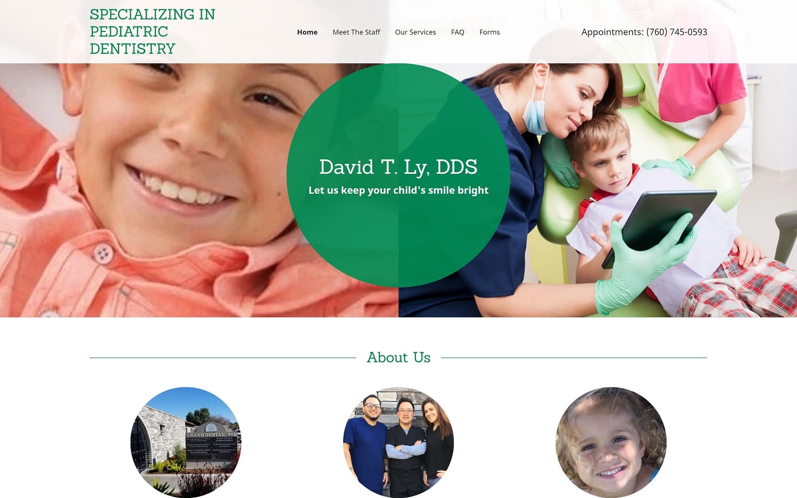 The screenshot of david t. Ly dds, pediatric dentistry escondidochildrensdentist. Com website