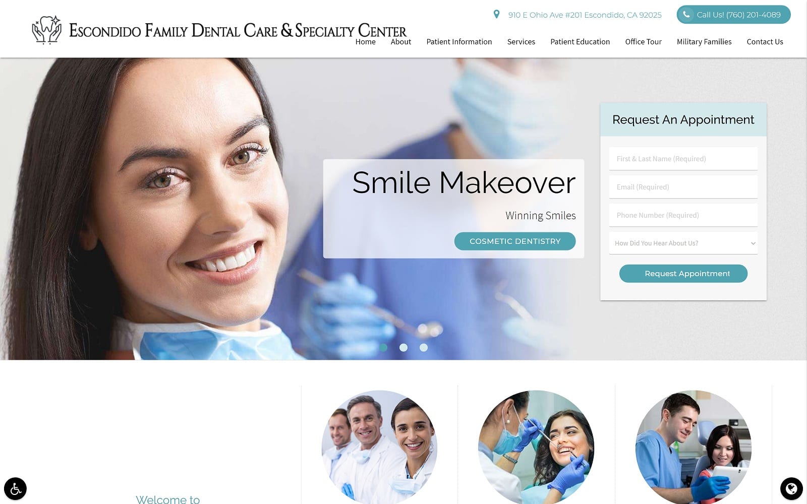 The screenshot of escondido family dental care & specialty center escondidofamilydentistry. Com website