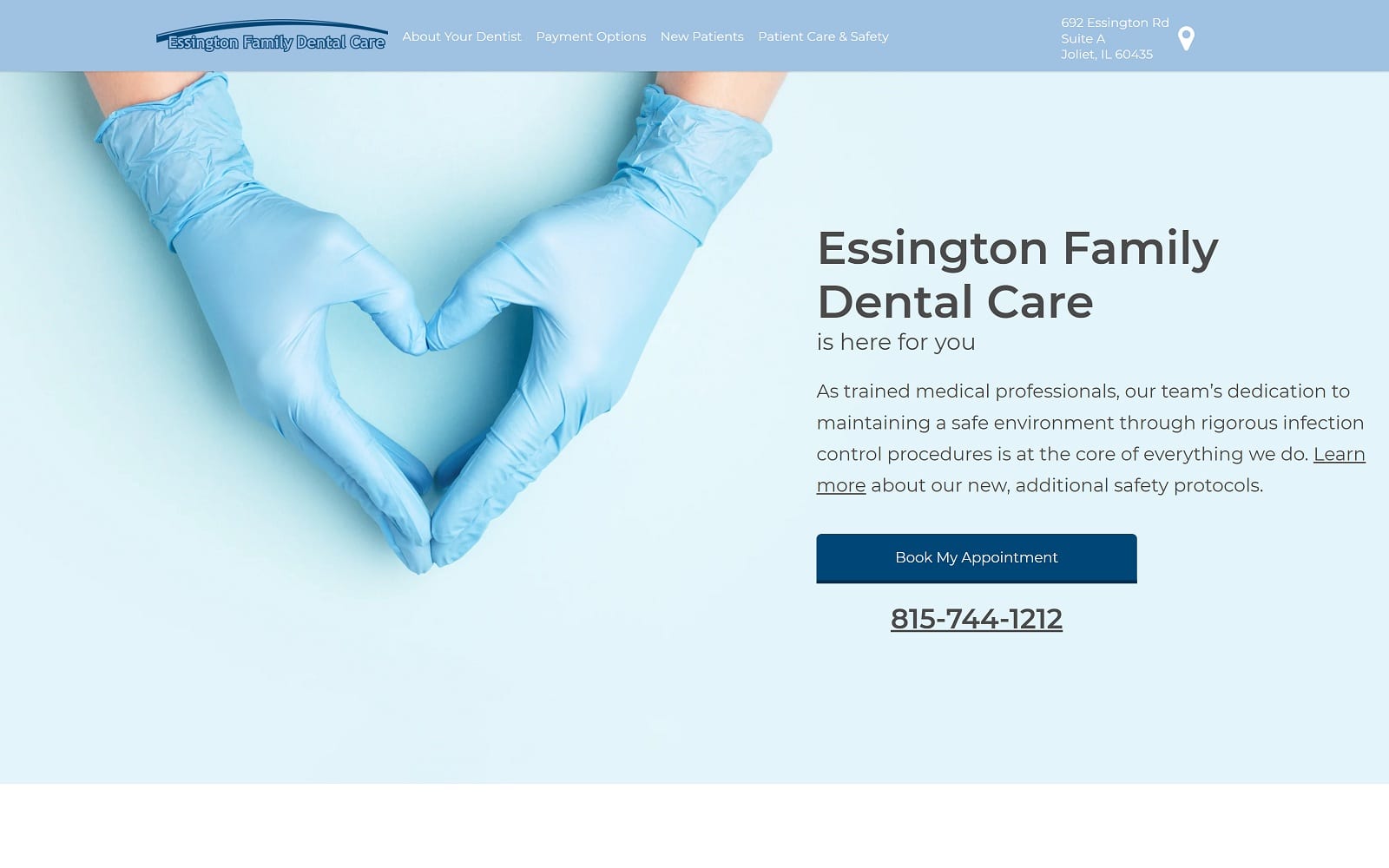 The screenshot of essington family dental care essingtondental. Com website