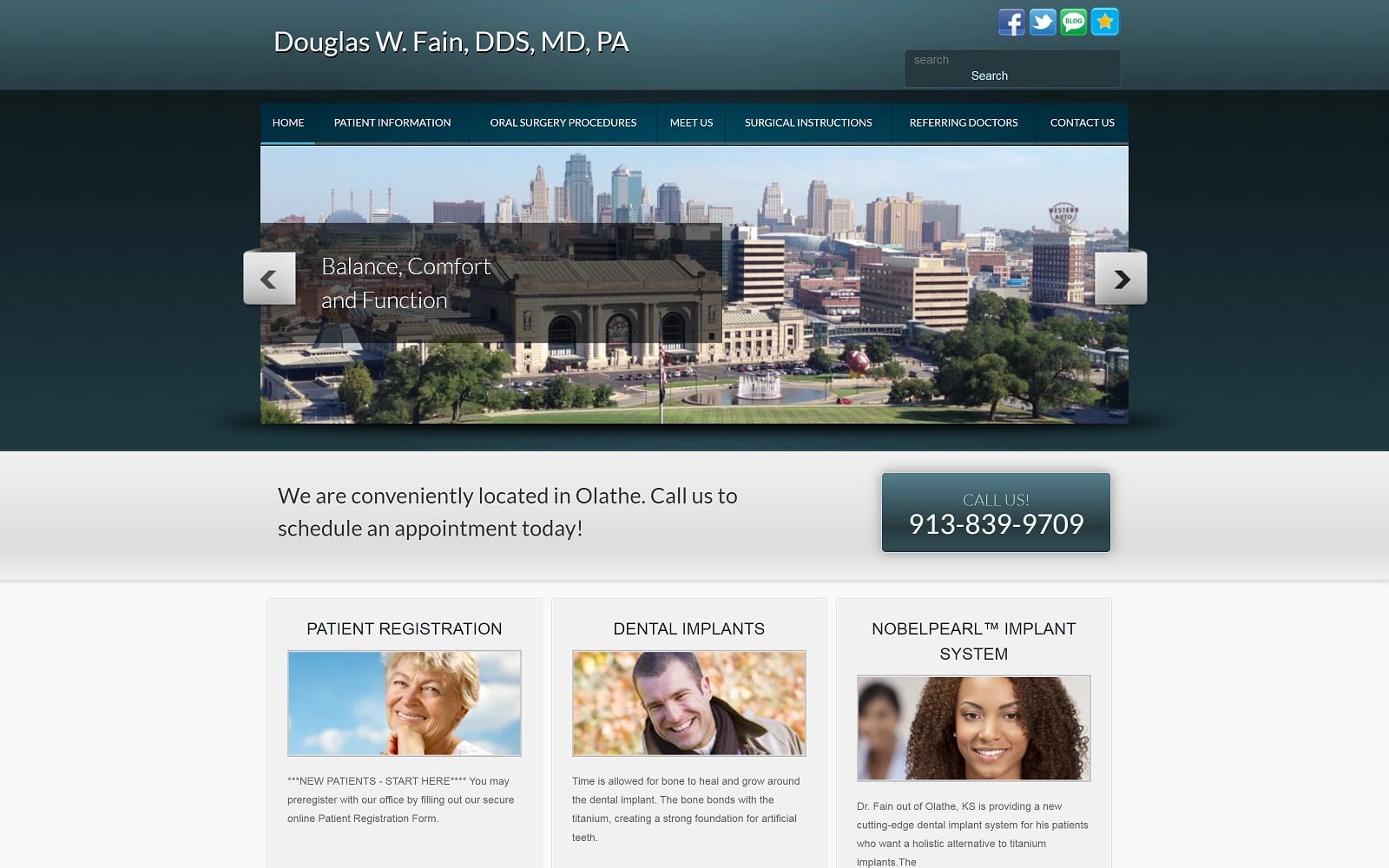 The screenshot of douglas w fain, dds, md, pa fainoralsurgery. Com website