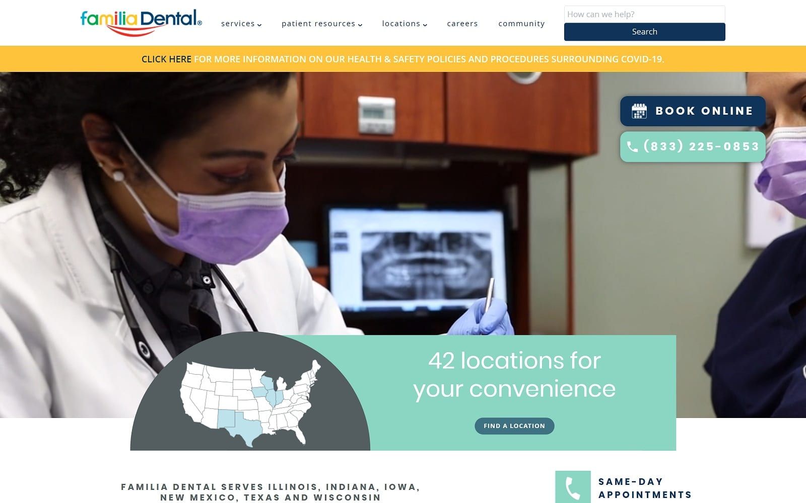 The screenshot of familia dental midland familiadental. Com website