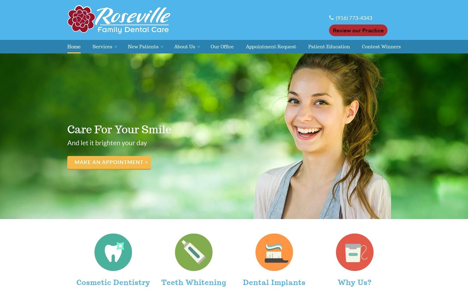 The screenshot of roseville family dental care familydentistinroseville. Com website
