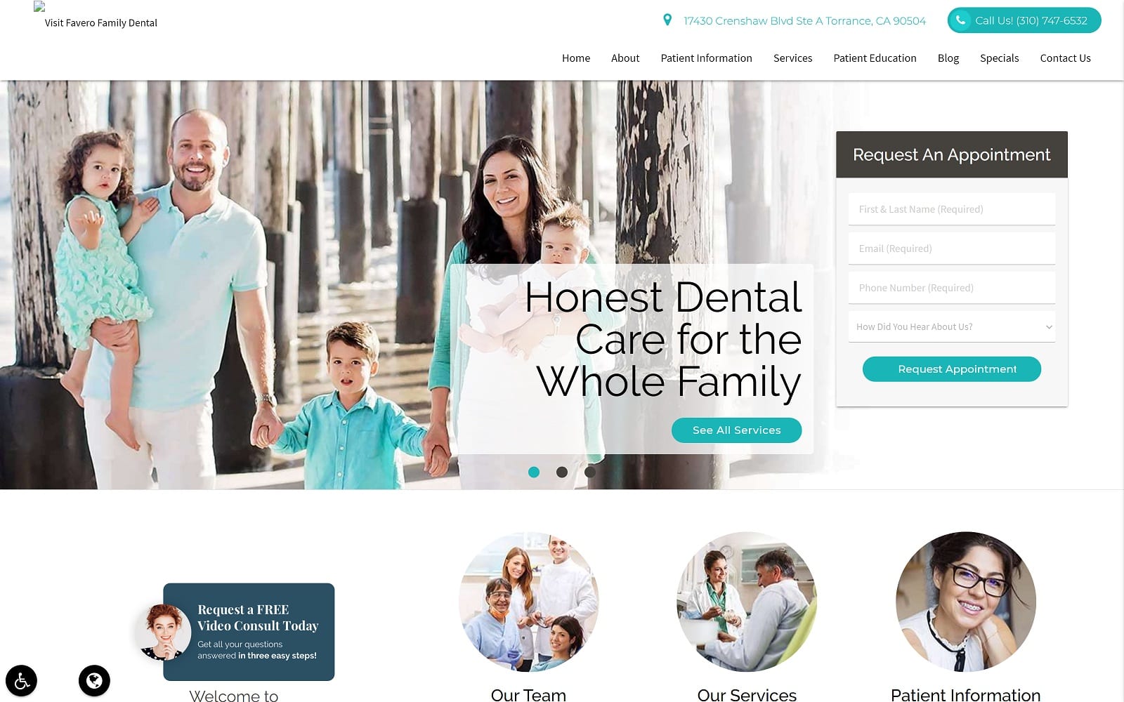 The screenshot of favero family dental faverofamilydental. Com website