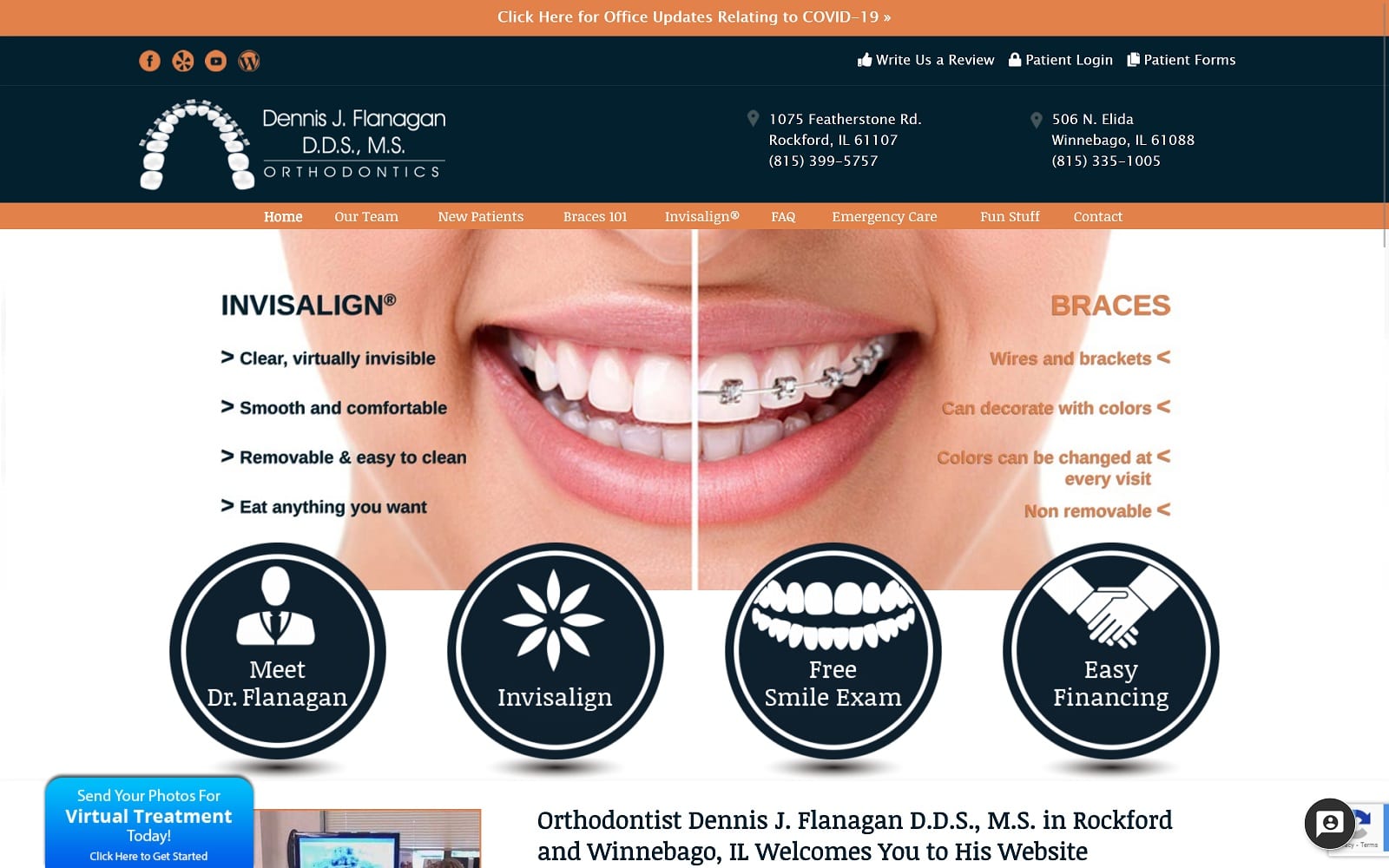 The screenshot of flanagan orthodontics flanaganortho. Com dr. Dennis flanagan website