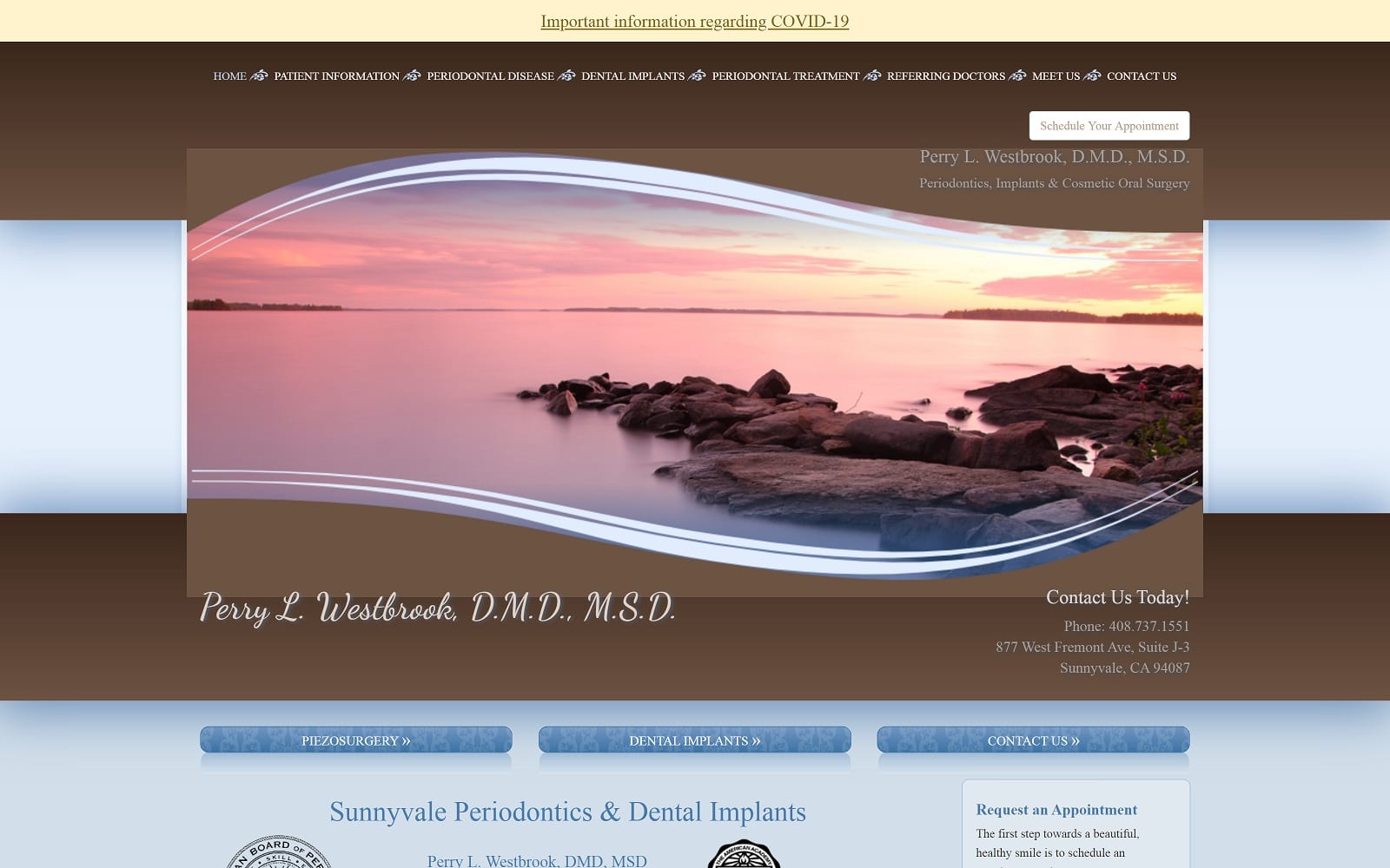 The screenshot of perry l. Westbrook, dmd, msd foothillperio. Com website