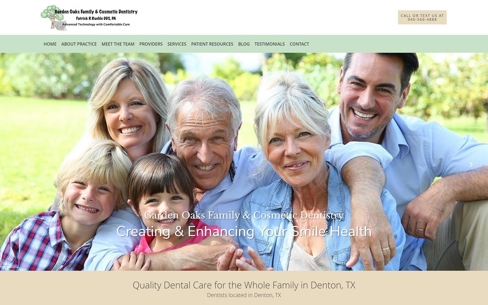 The screenshot of garden oaks family & cosmetic dentistry gardenoaksfamilydental. Com dr. Patrick ruehle website