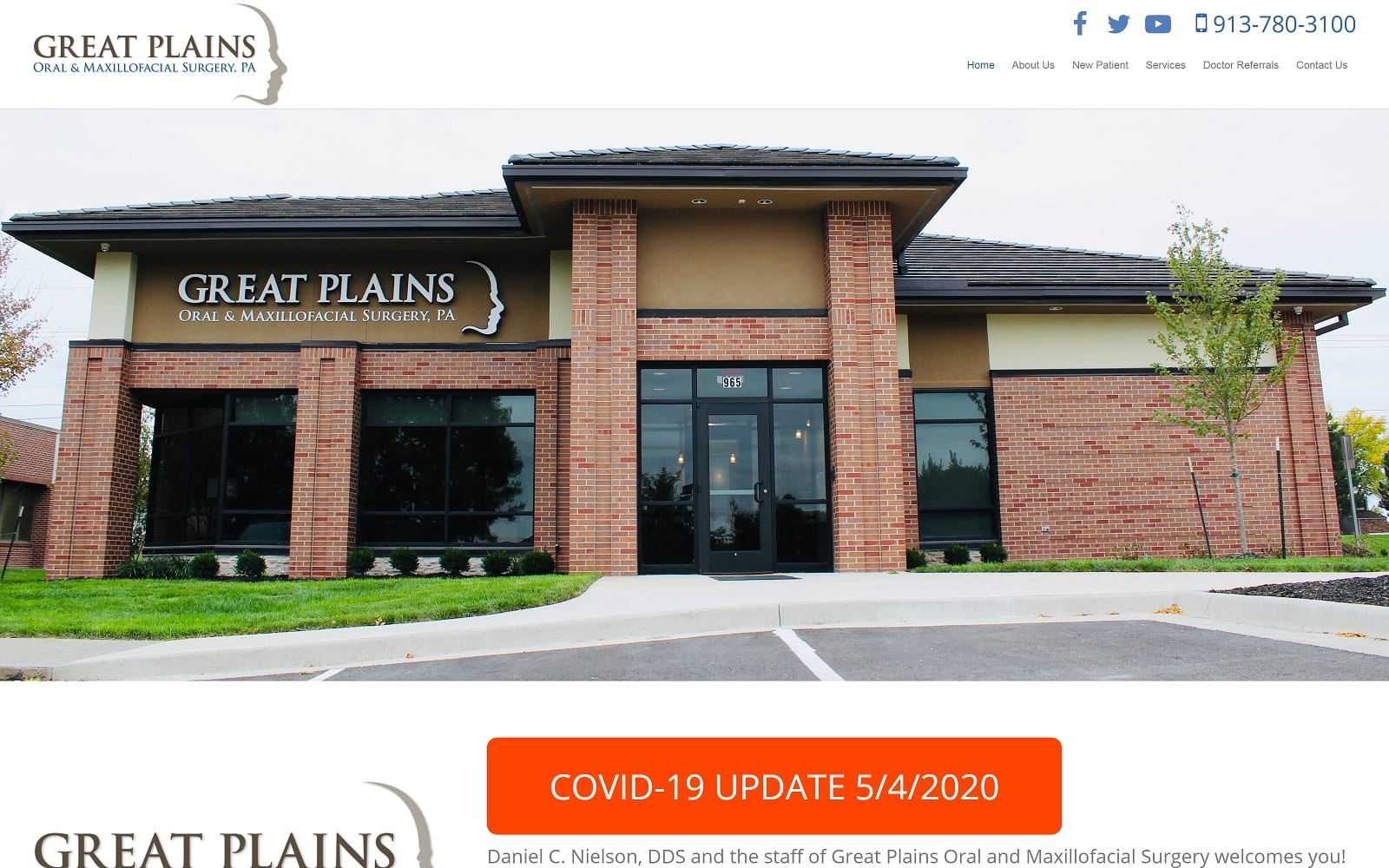 The screenshot of great plains oral and maxillofacial surgery gpoms. Com website