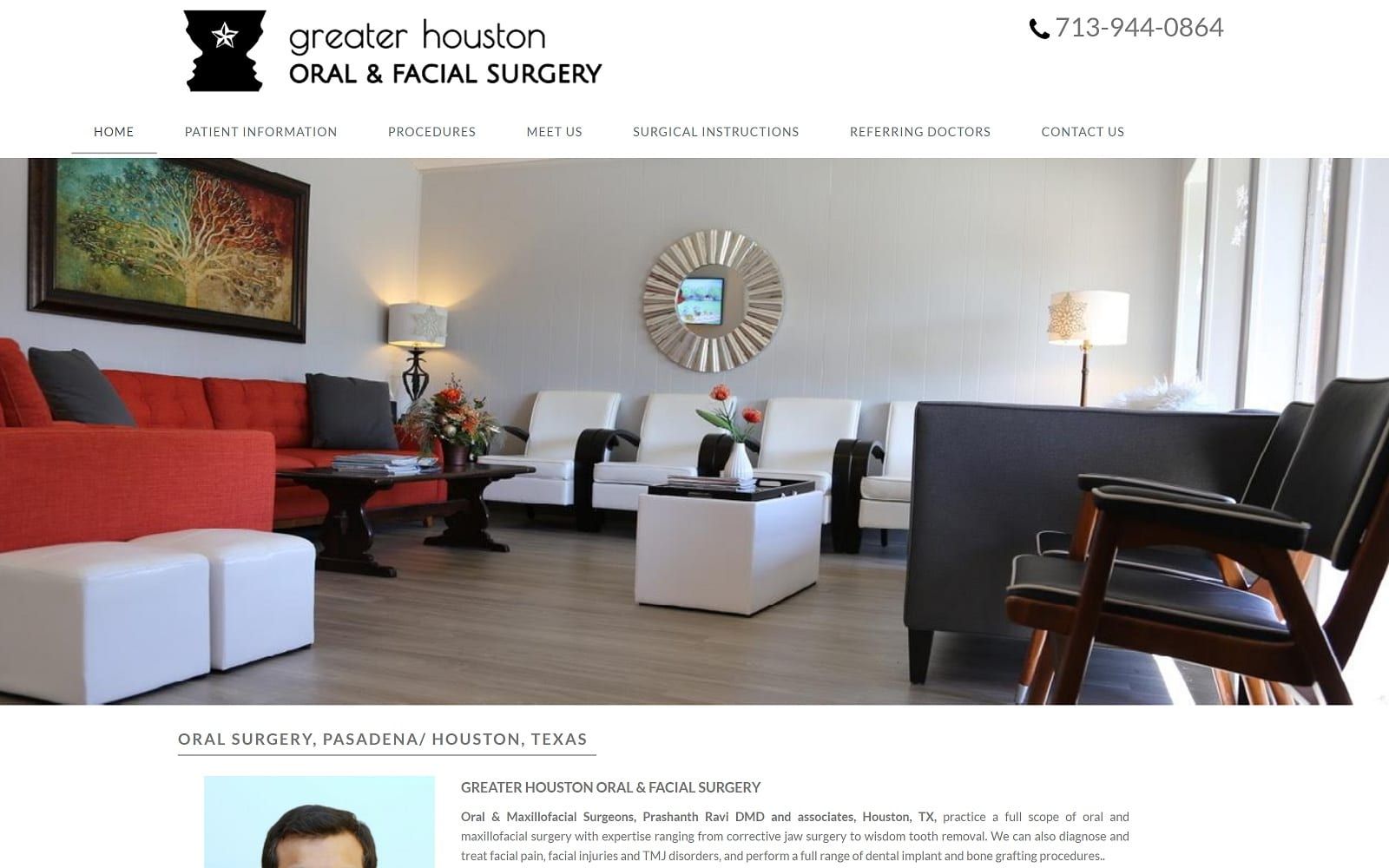 The screenshot of greater houston oral and facial surgery, pa greaterhoustonoralsurgery. Com website