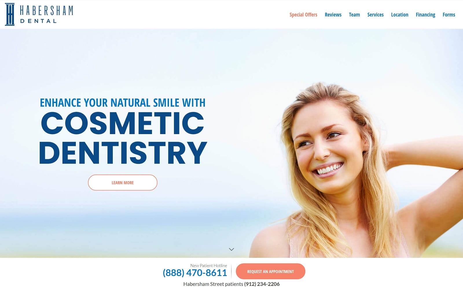 The screenshot of habersham dental habershamdental. Com website