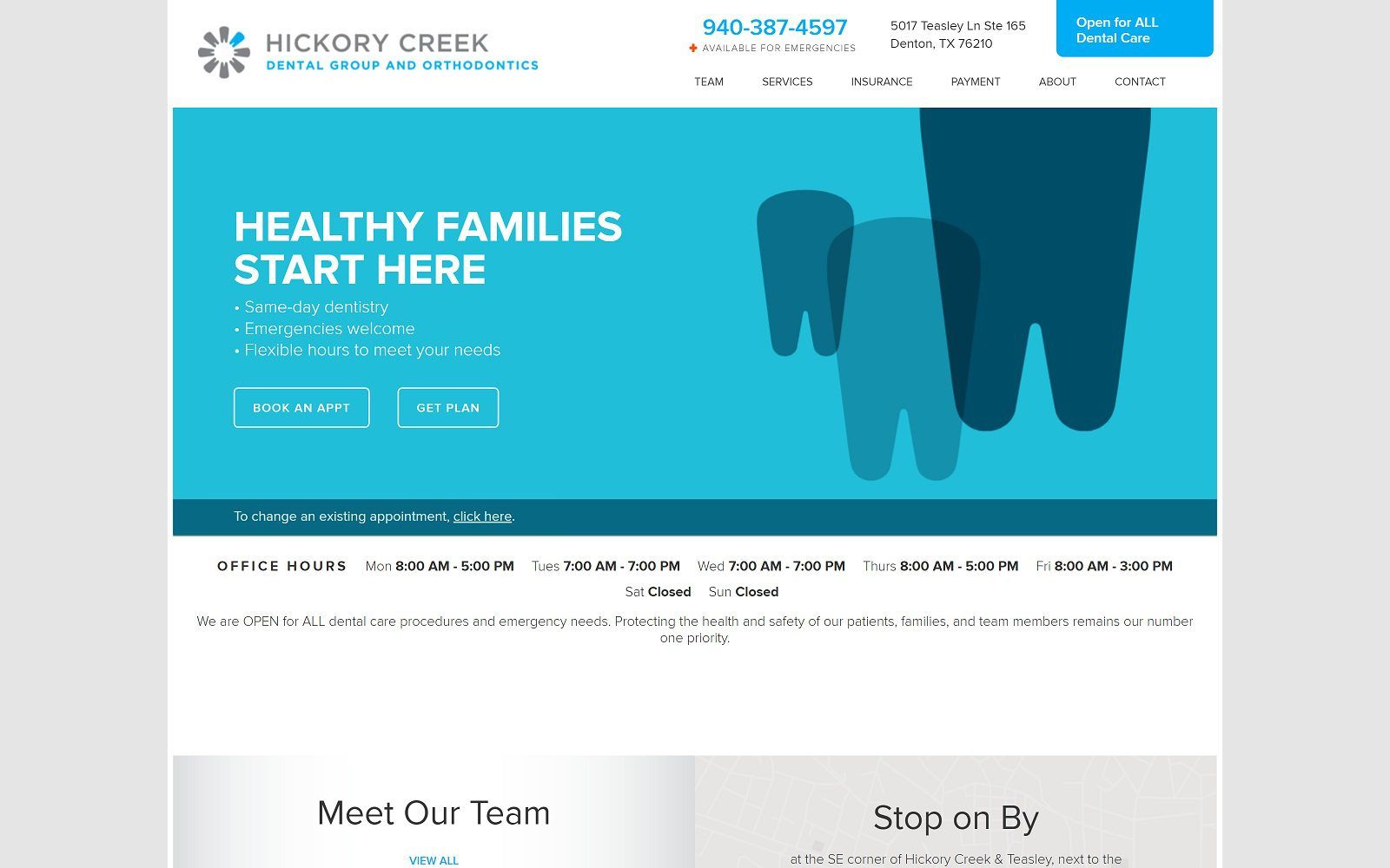 The screenshot of hickory creek dental group and orthodontics hickorycreekdentalgroup. Com website