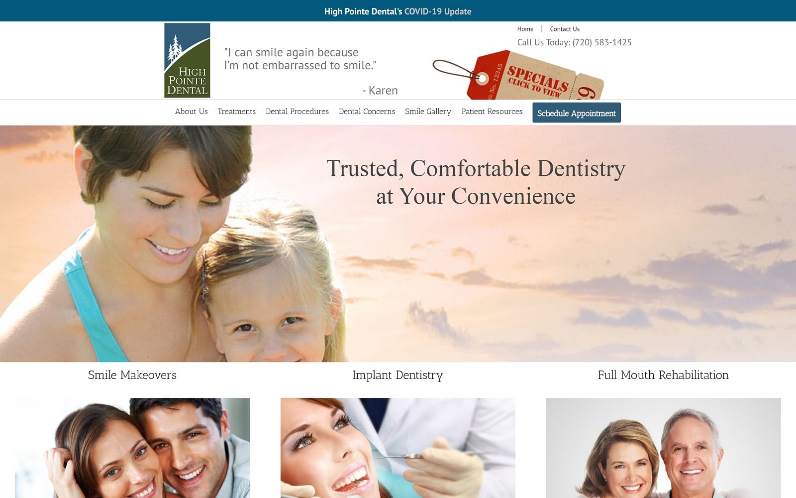 The screenshot of highpointe dental highpointedental. Com website