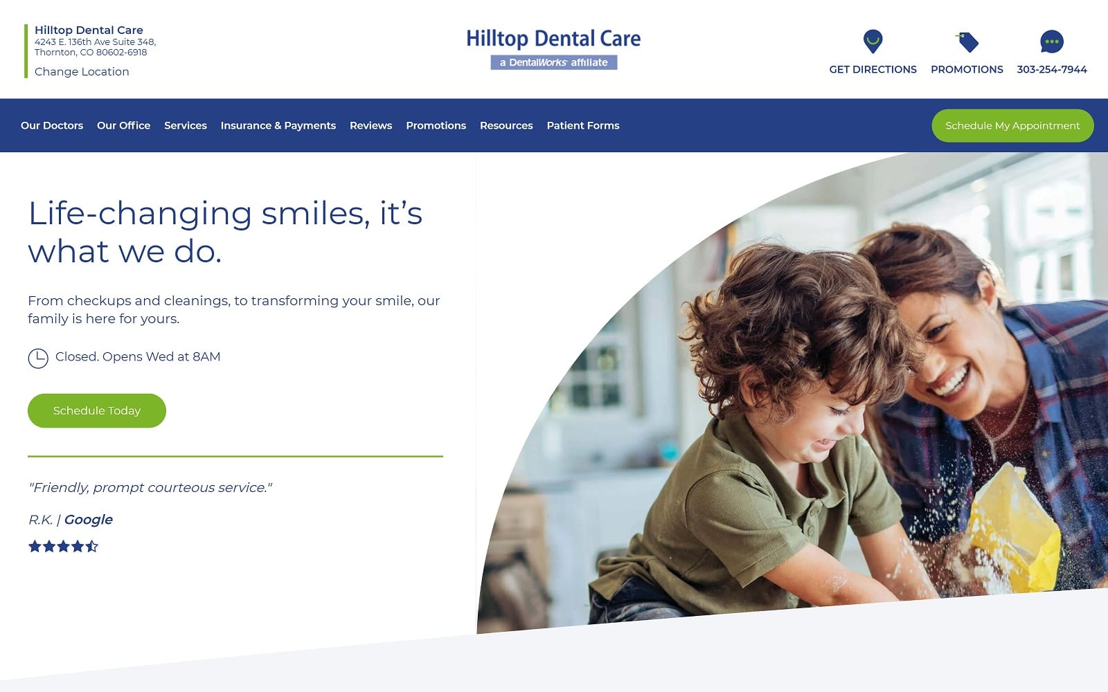 The screenshot of hilltop dental care hilltopdentalcare. Dentalworks. Com website