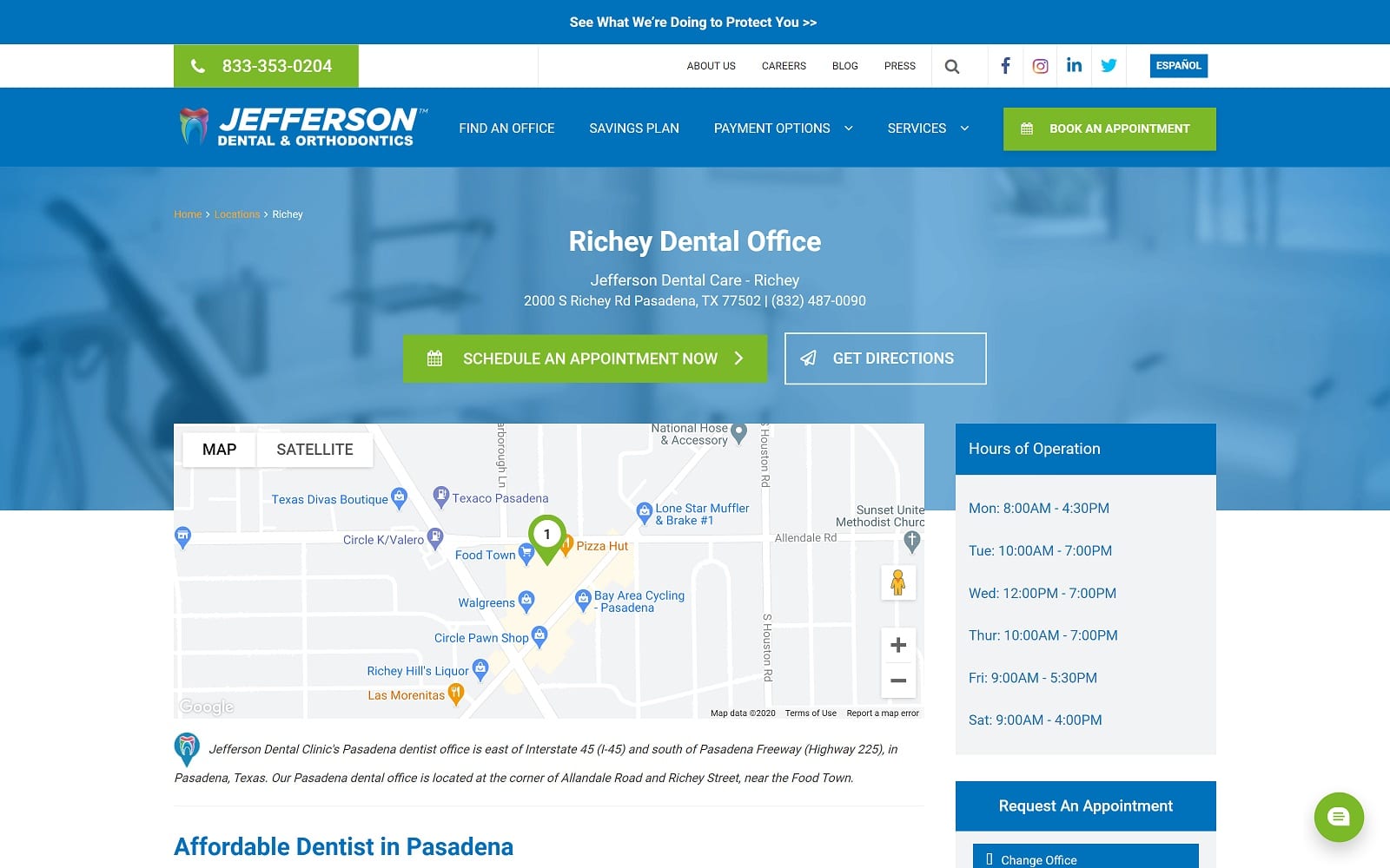 The screenshot of jefferson dental & orthodontics jeffersondentalclinics. Com/clinics/richey-tx