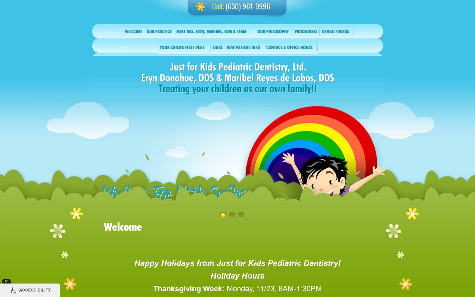 The screenshot of just for kids pediatric dentistry justforkidsnaperville. Com dr. Tom donohue website