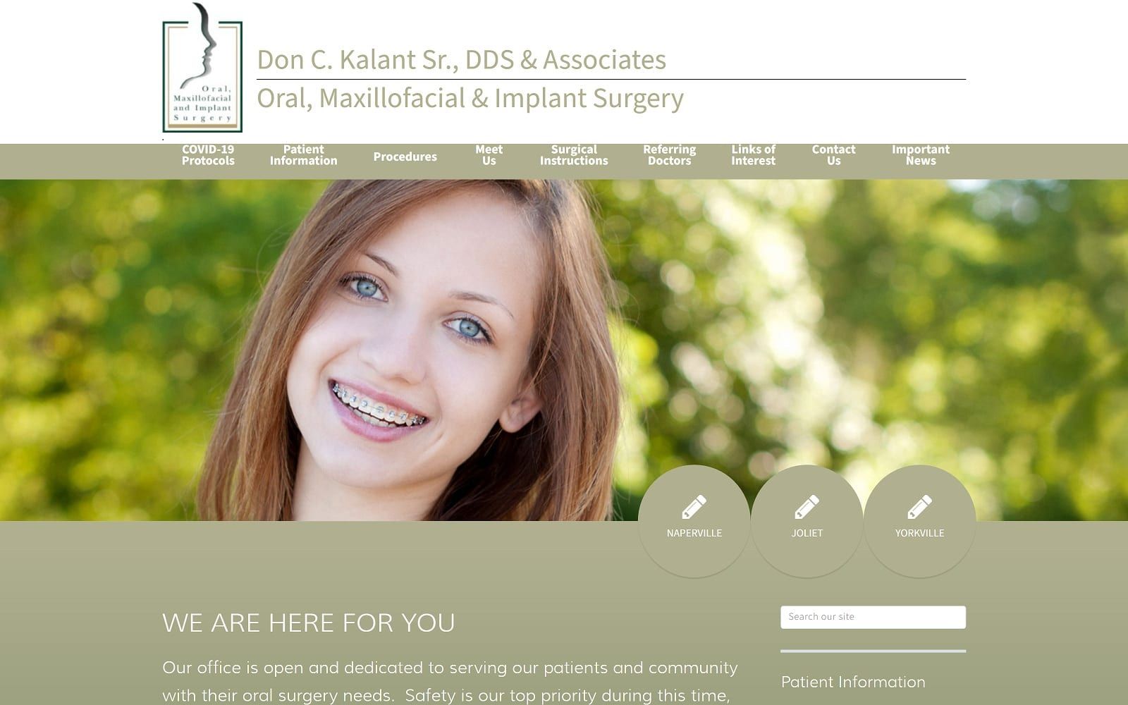The screenshot of don c. Kalant sr. , dds & associates kalantoms. Com website