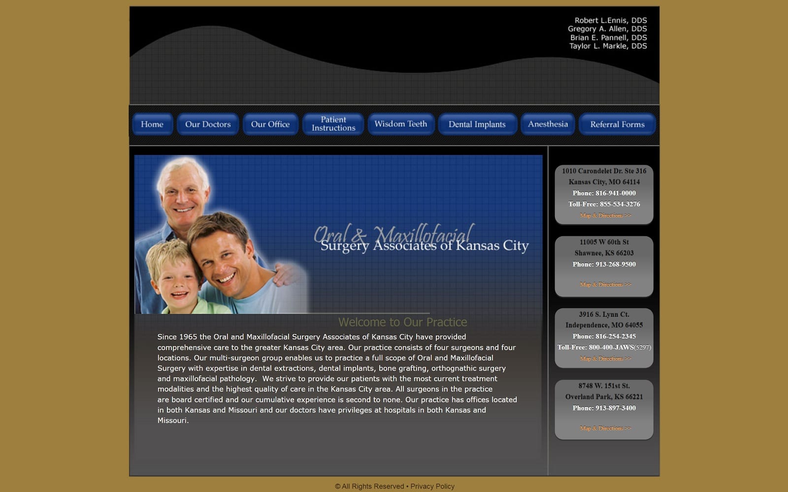 The screenshot of oral & maxillofacial surgery associates of kansas kcoralsurgery. Com website