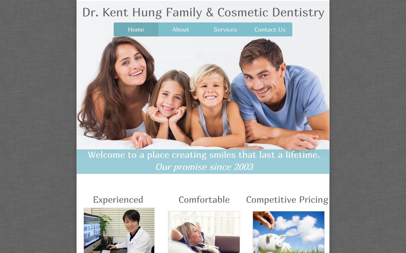 The screenshot of dr. Kent hung, dmd kenthungdmd. Com website