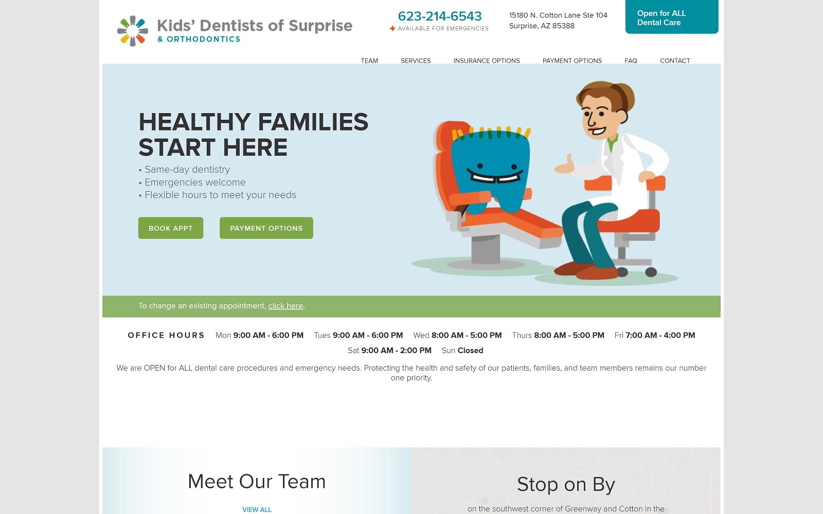 The screenshot of kids' dentists of surprise & orthodontics kidsdentistsofsurprise. Com website