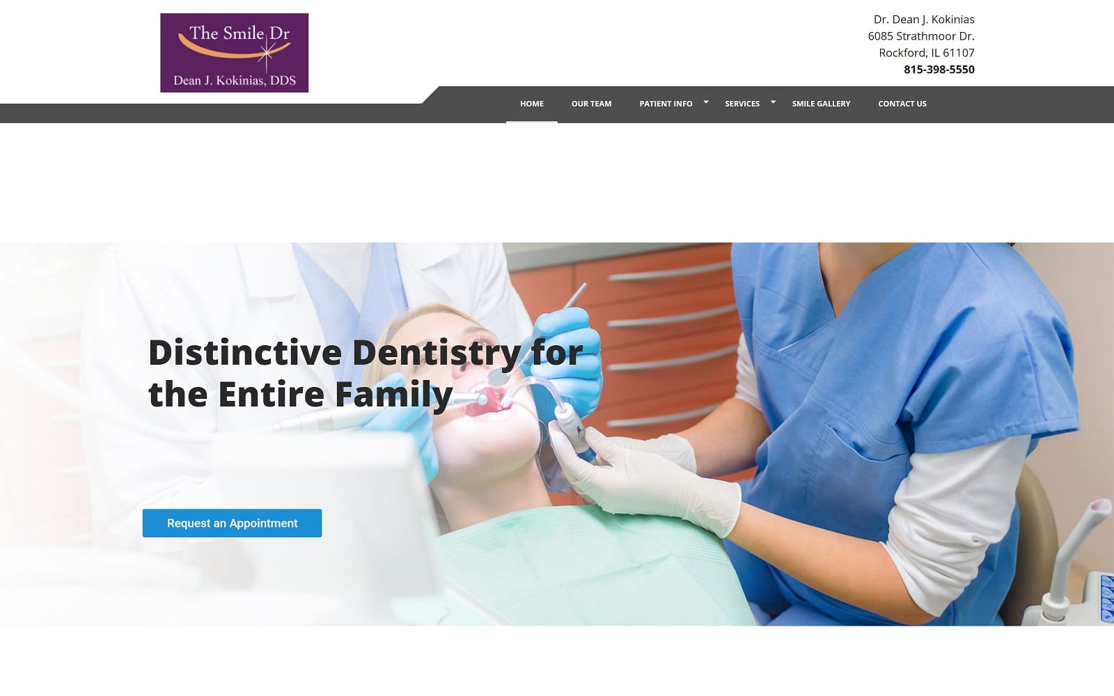 The screenshot of dean j. Kokinias, dds - rockford kokiniasdental. Com website