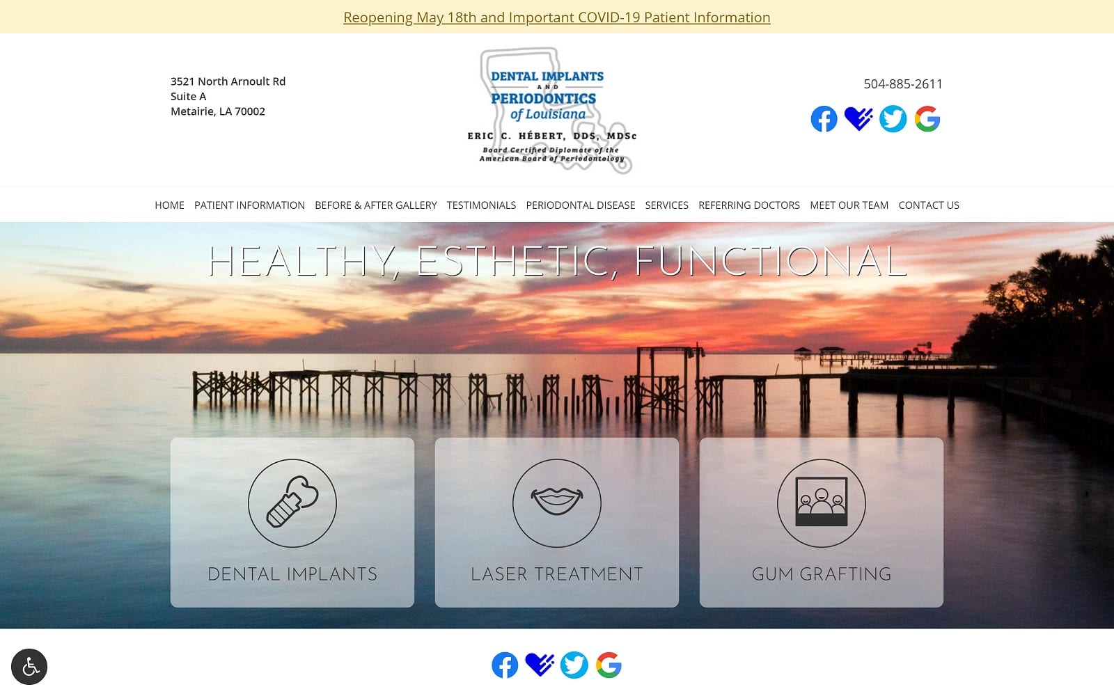 The screenshot of dental implants and periodontics of louisiana ladentalimplantsandperio. Com dr. Eric hébert website