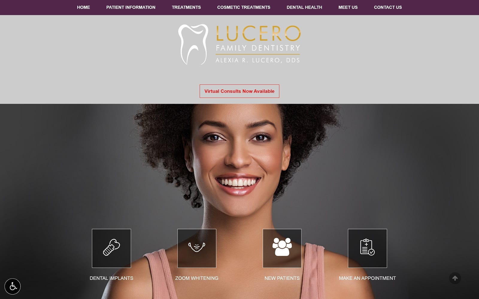 The screenshot of alexia r. Lucero, dds - cosmetic and general dentistry lucerodds. Com dr. Alexia r. Lucero website