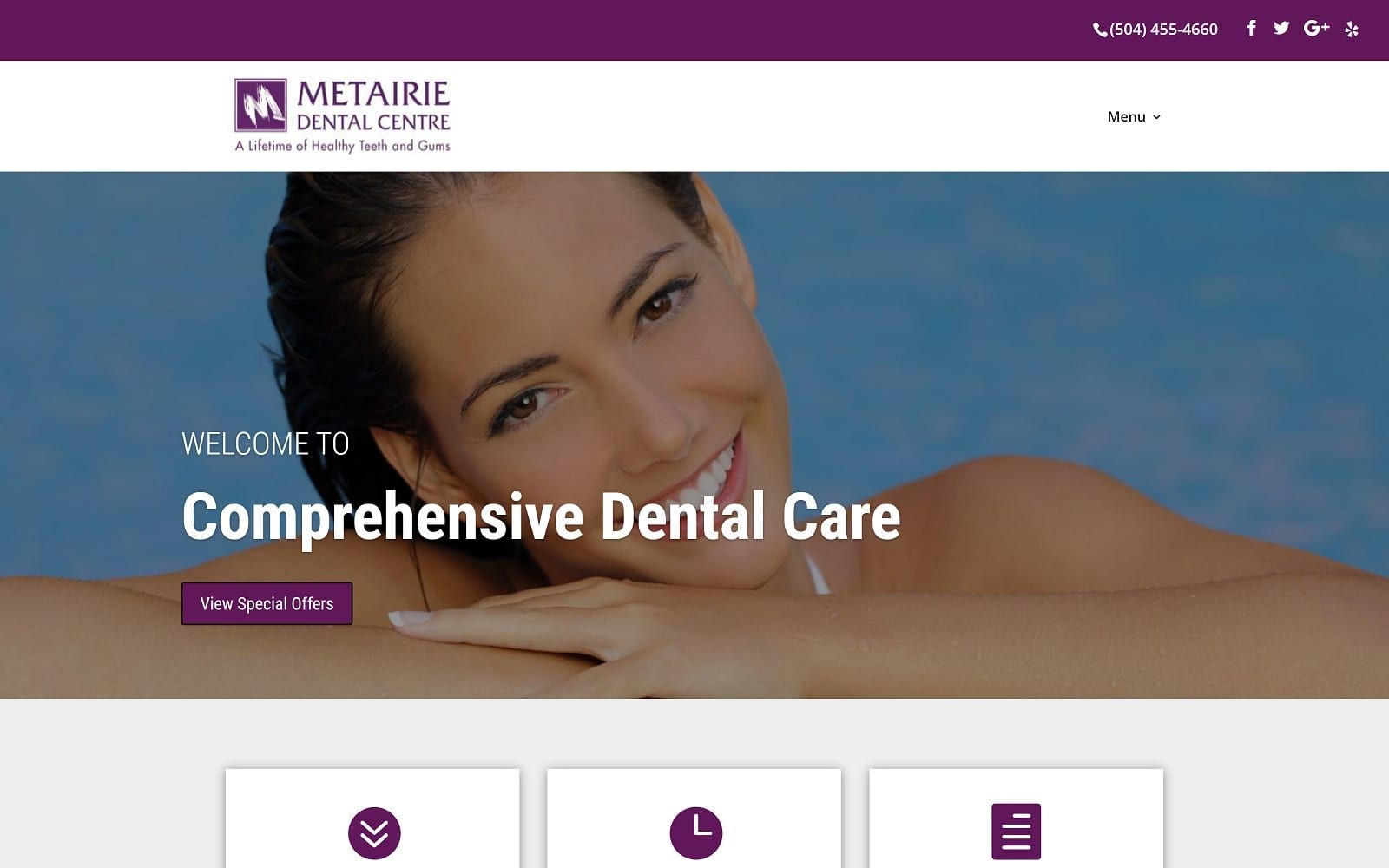The screenshot of metairie dental centre metairiedental. Com website