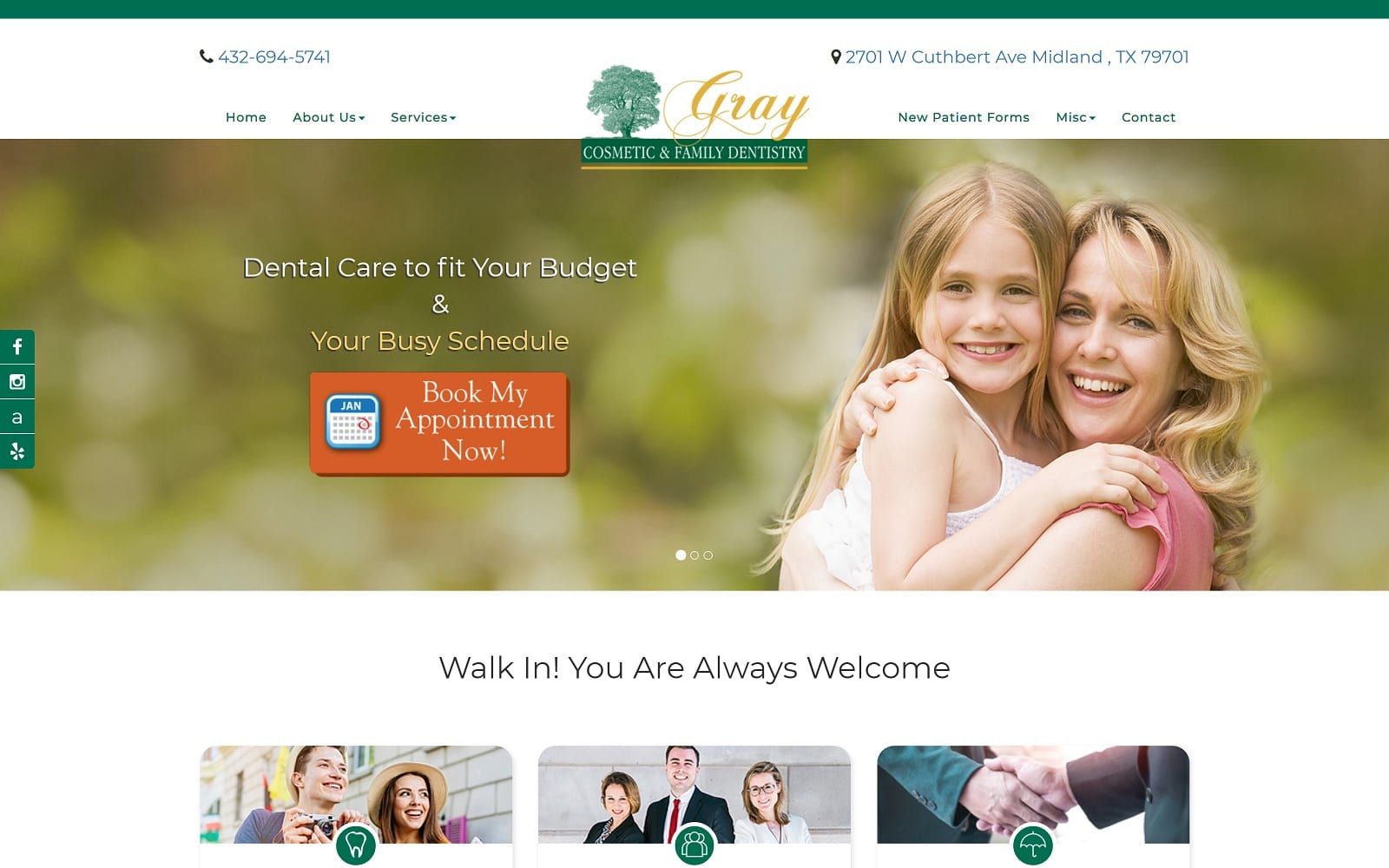 The screenshot of gray cosmetic & family dentistry midlanddentalimplant. Com website