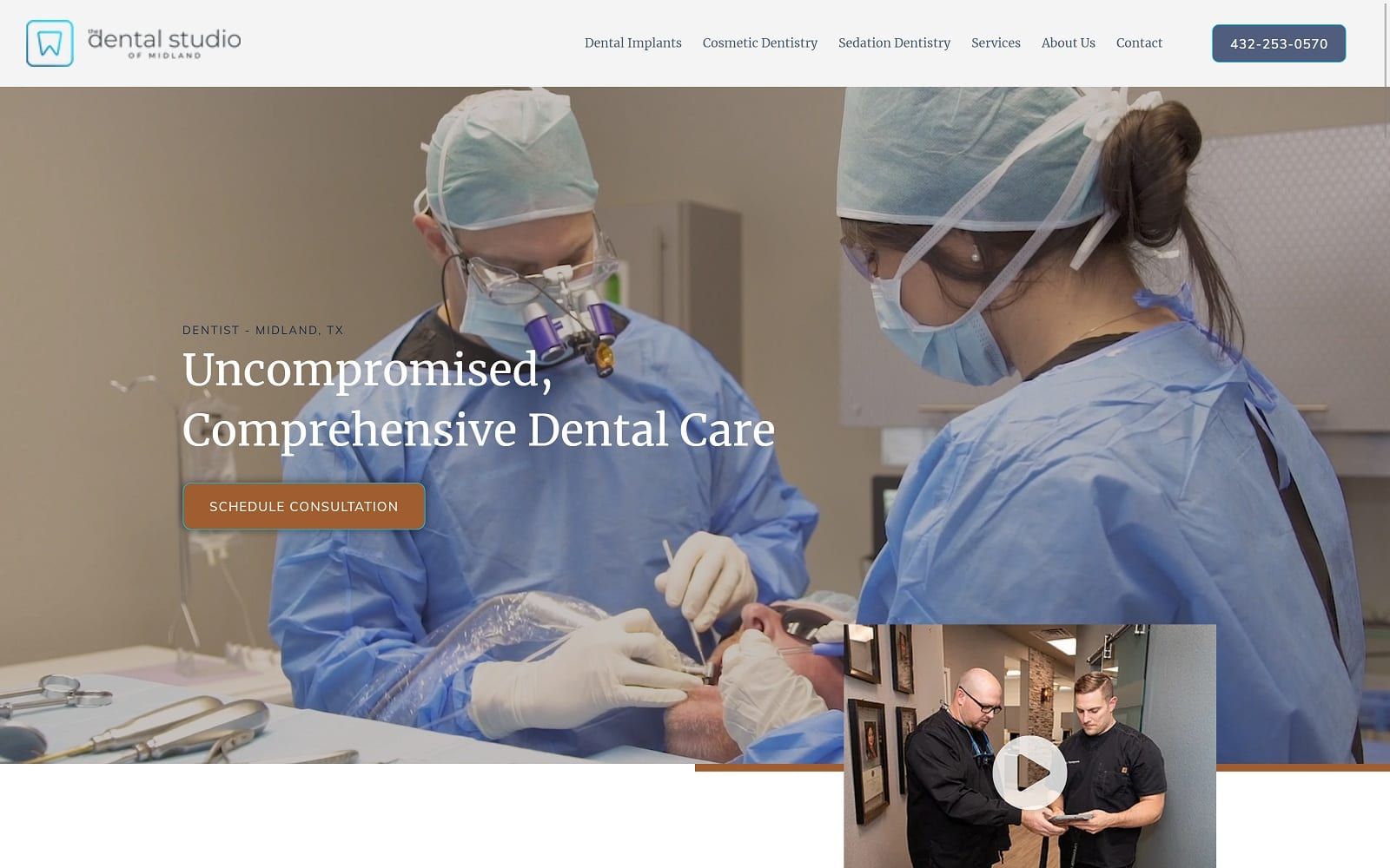 The screenshot of the dental studio of midland midlanddentalstudio. Com dr. Tye thompson website
