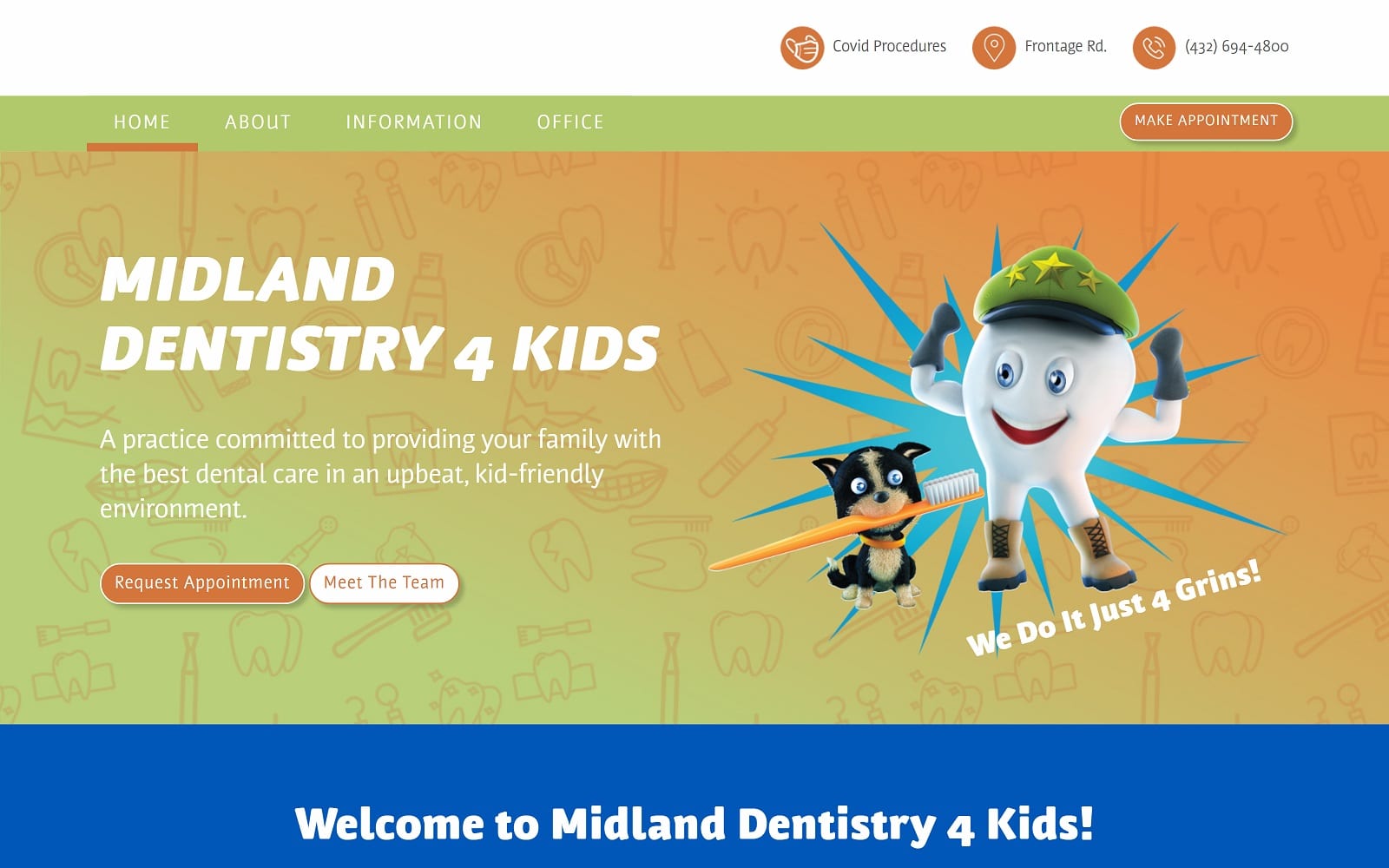 The screenshot of midland dentistry 4 kids midlanddentistry4kids. Com website