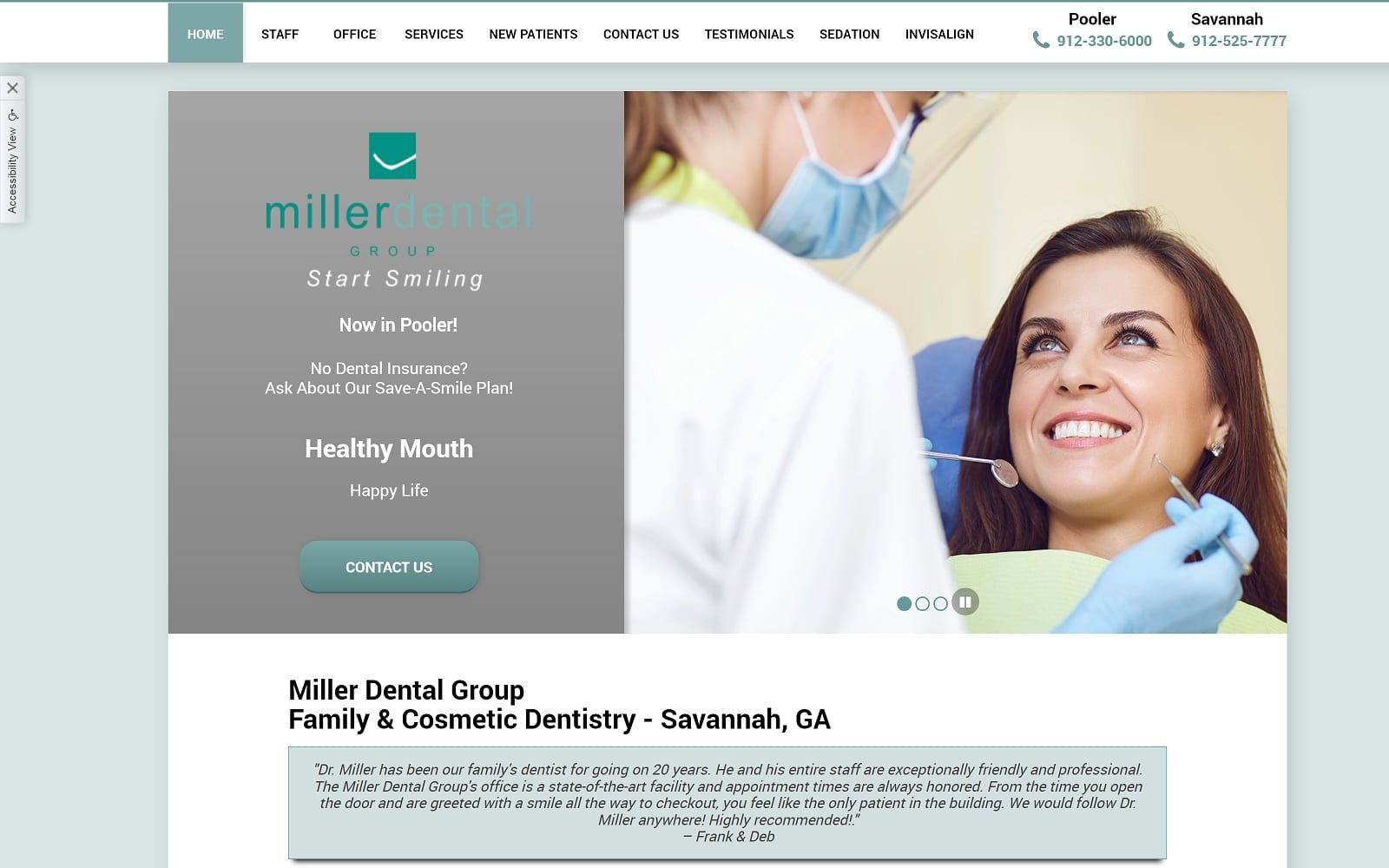 The screenshot of miller dental group-robert b. Miller, dmd millerdentalgroup. Com website