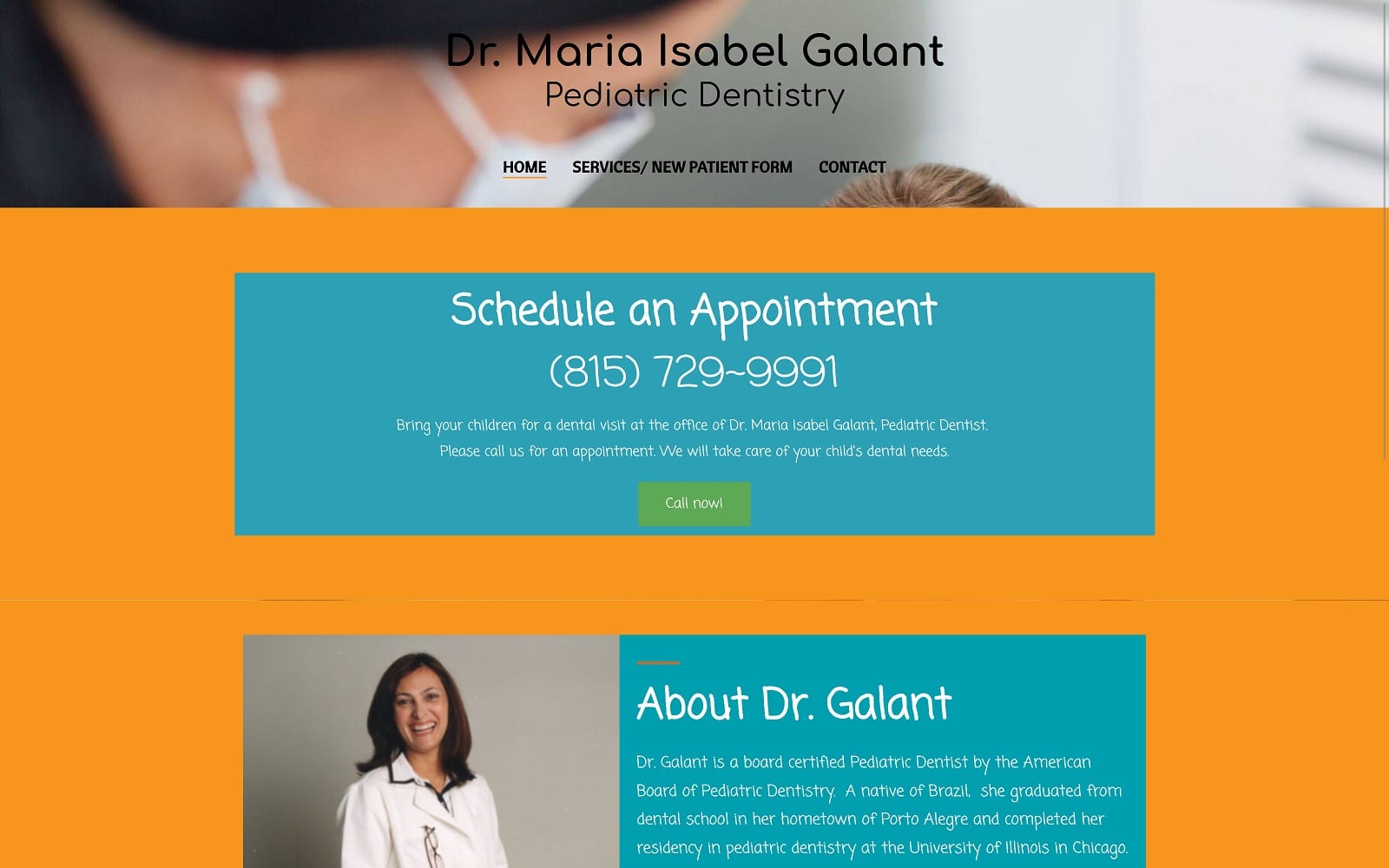 The screenshot of dr. Maria i. Galant, dds momdentistforkids. Com website