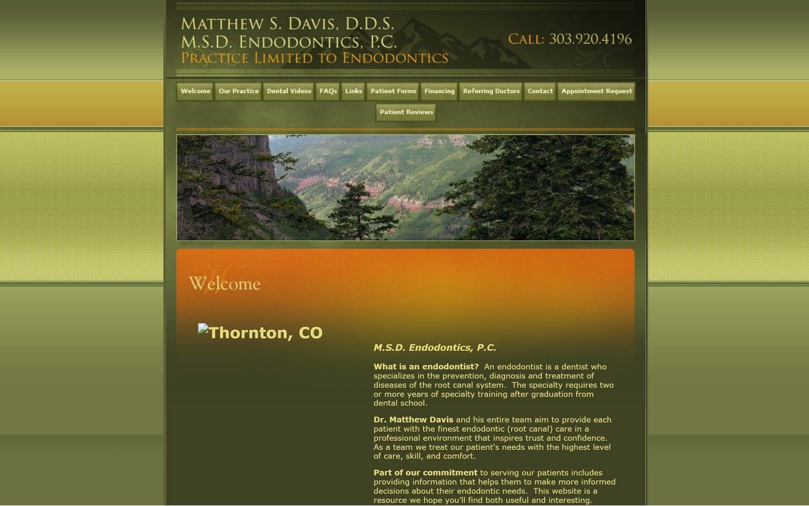 The screenshot of msd endodontics dr. Matthew davis msdendodontics. Com website