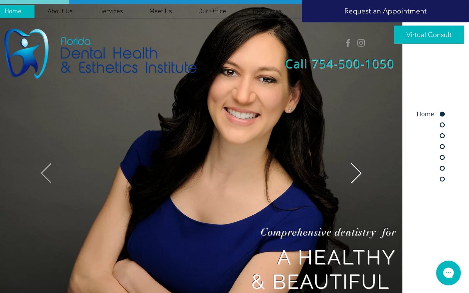 The screenshot of florida dental health and esthetics institute myfloridadentist. Net website