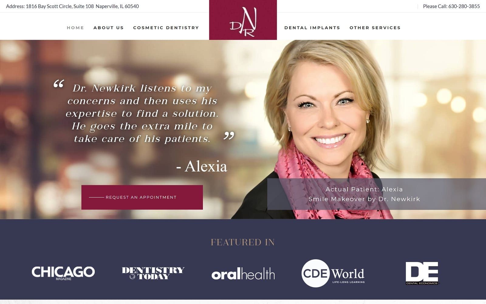 The screenshot of dr. David newkirk-cosmetic and general dentistry napervillecosmeticdentistry. Com website