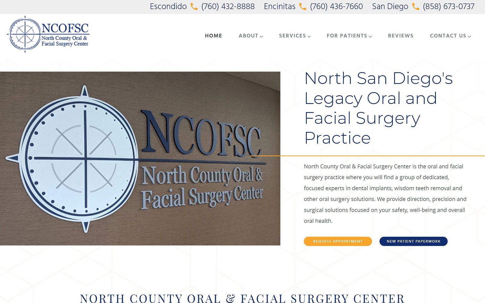 The screenshot of north county oral & facial surgery center ncofsc. Com website