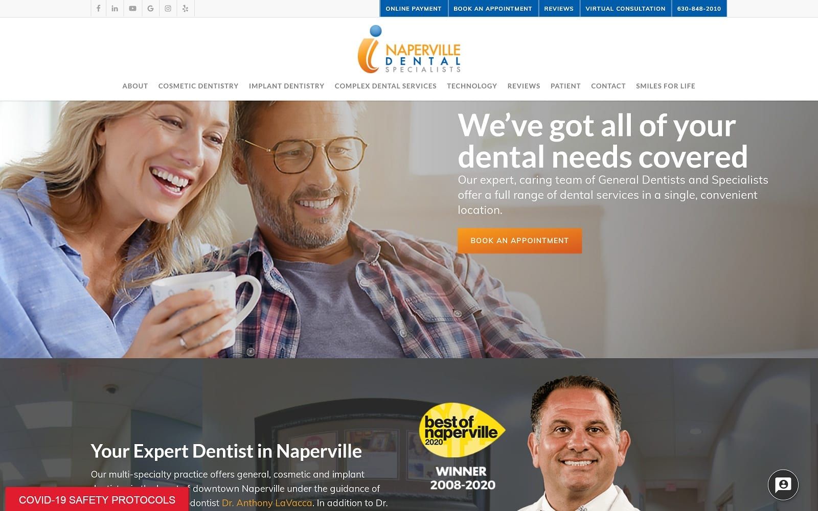 The screenshot of naperville dental specialists ndscare. Com dr. Anthony lavacca website