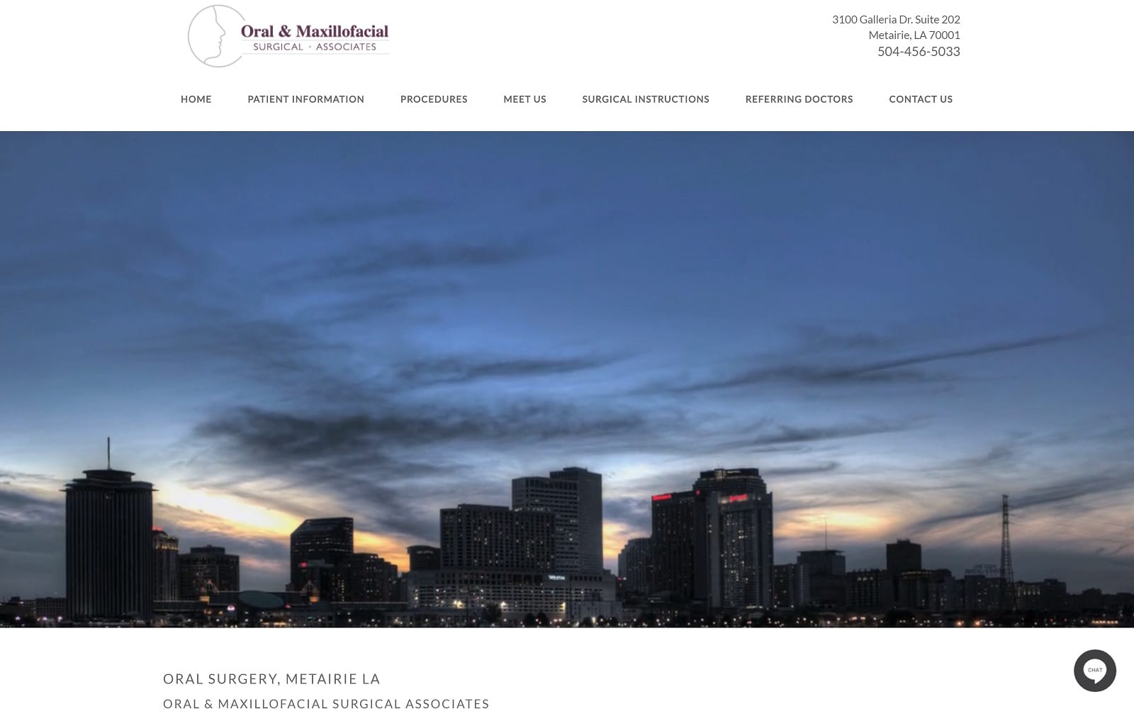 The screenshot of oral & maxillofacial surgical associates neworleansoralsurgery. Com website