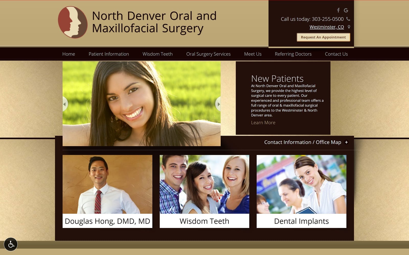 The screenshot of north denver oral & maxillofacial surgery northdenveroms. Com websiite