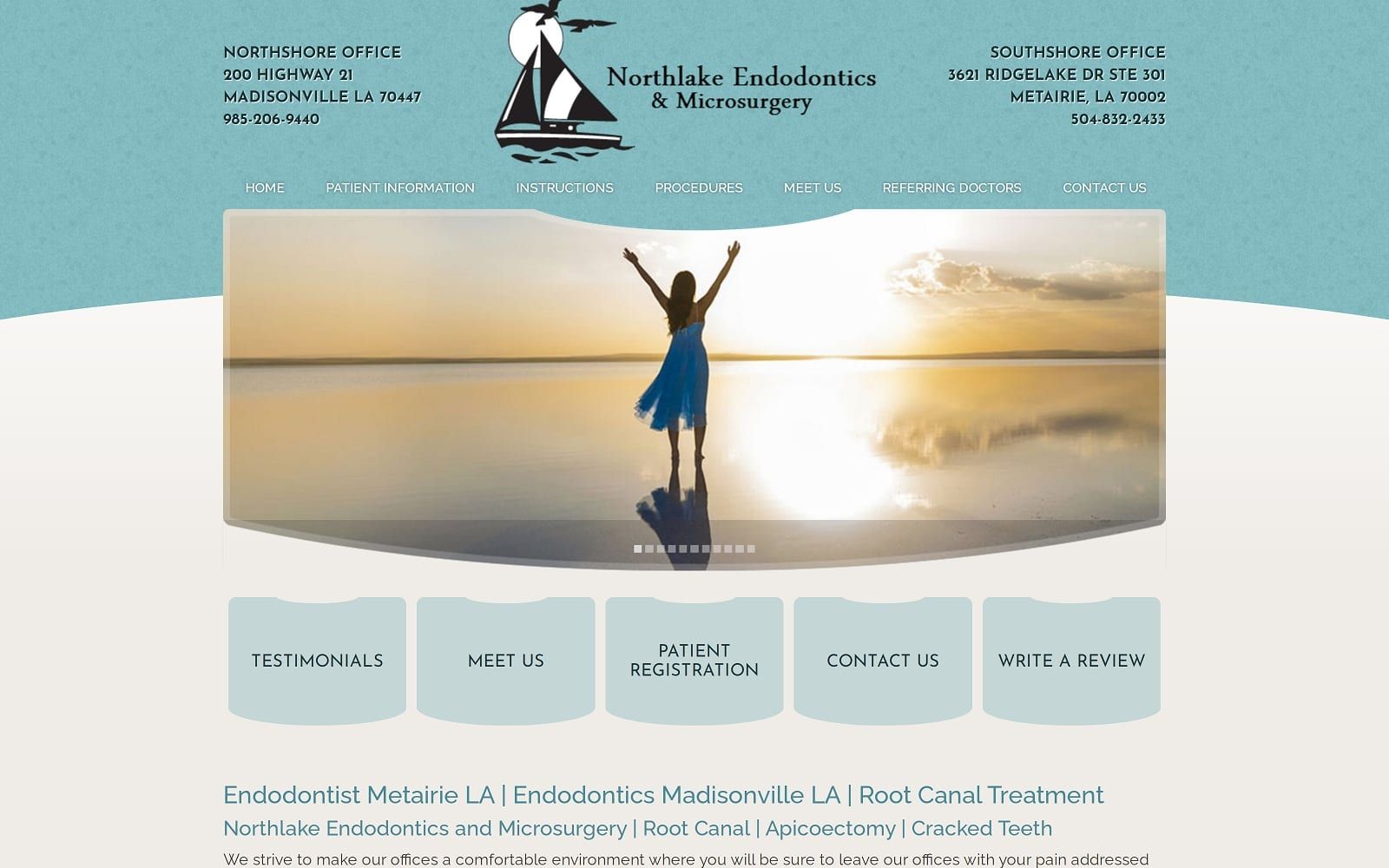 The screenshot of northlake endodontics and microsurgery northlakeendo. Com website