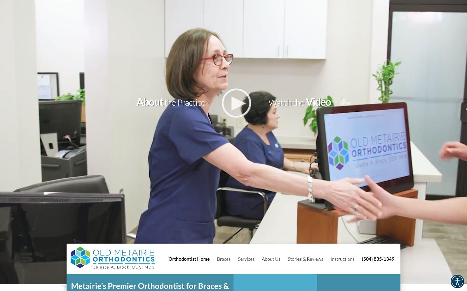 The screenshot of old metairie orthodontics: dr. Celeste a. Block, dds, mds oldmetairieortho. Com website