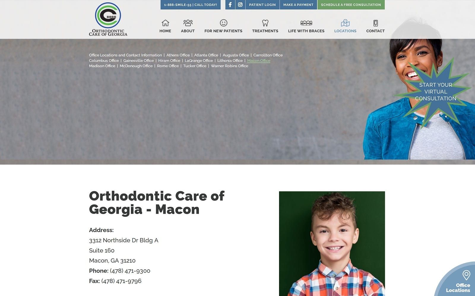 The screenshot of orthodontic care of macon orthodonticcarega. Com/macon-office website