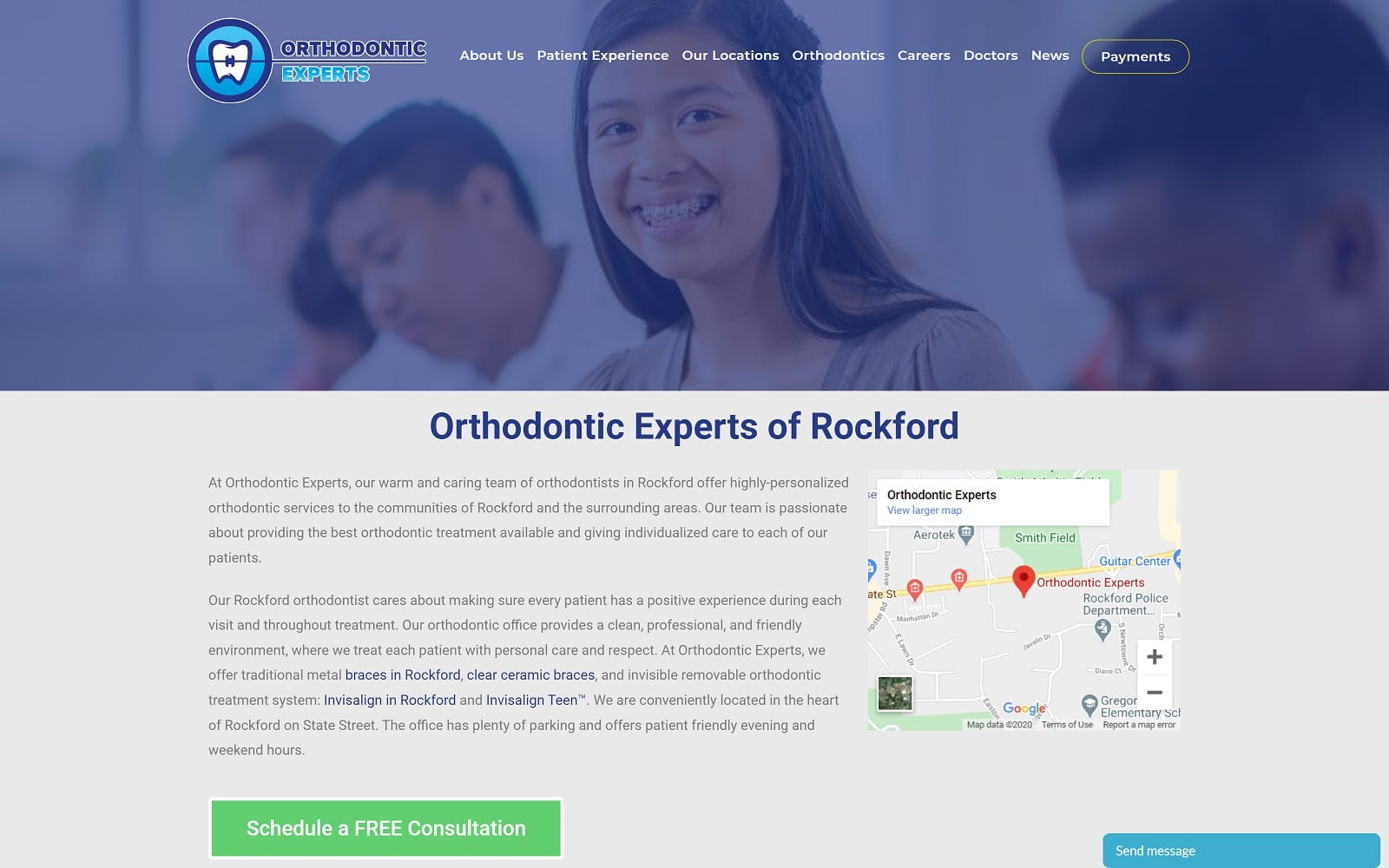 The screenshot of orthodontic experts orthodonticexprts. Com/orthodontist-rockford/ website