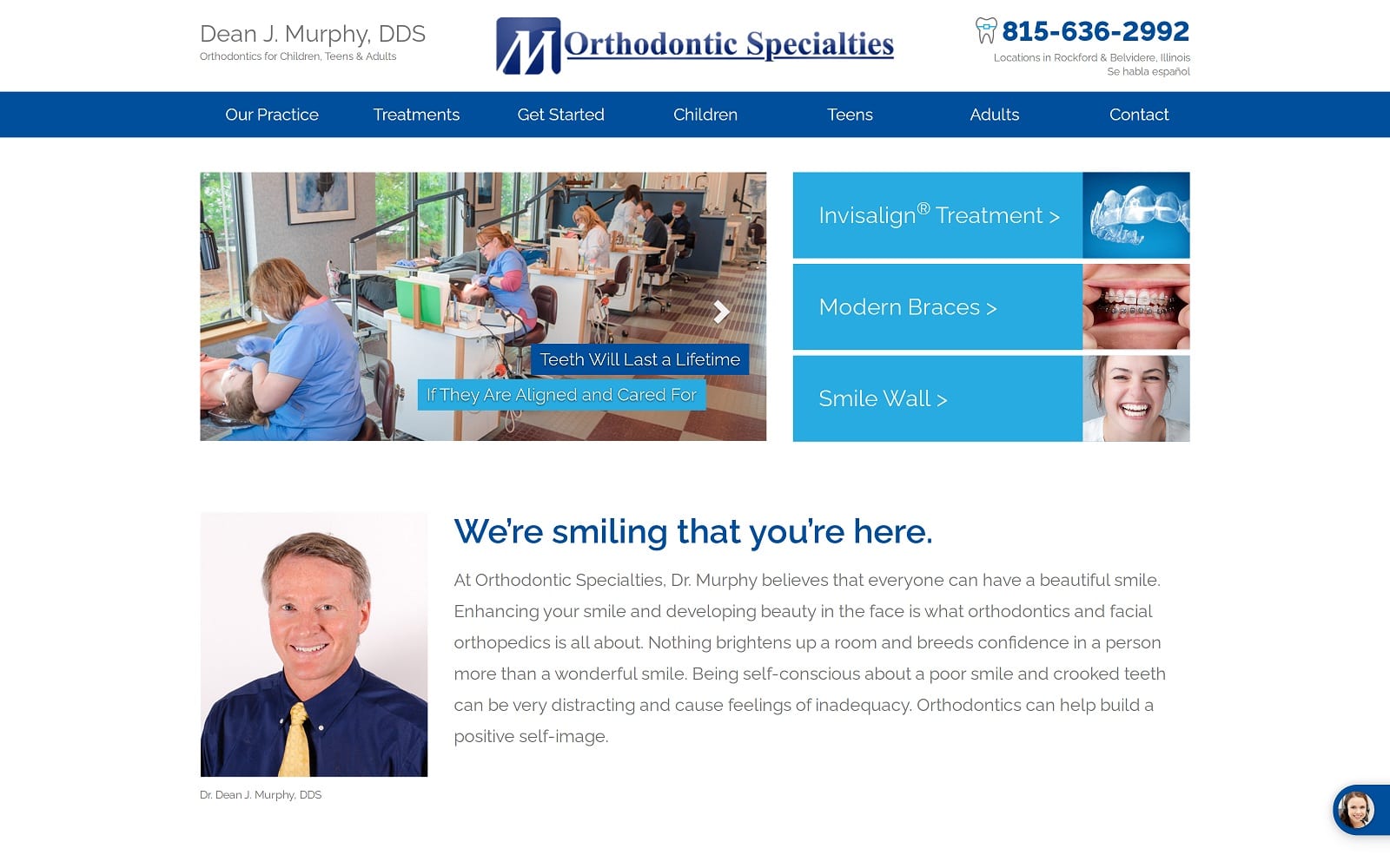 The screenshot of orthodontic specialties orthodonticspecialties. Com dr. Dean murphy website