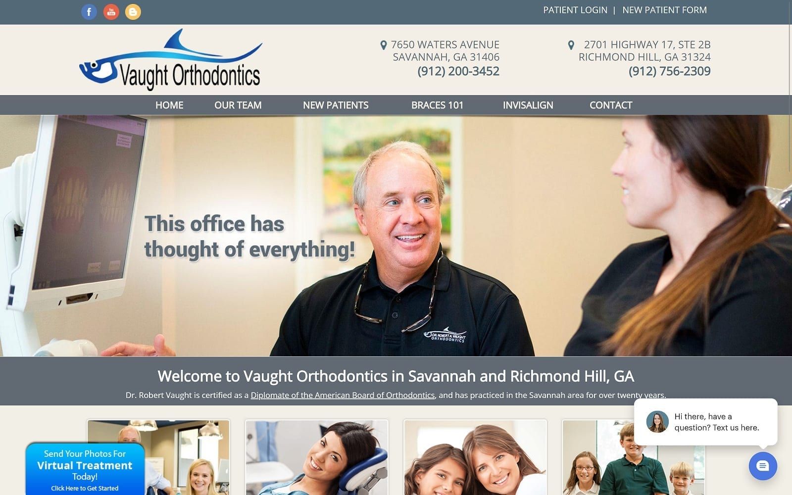 The screenshot of vaught orthodontics: savannah location orthodontistinsavannah. Com dr. Robert vaught website